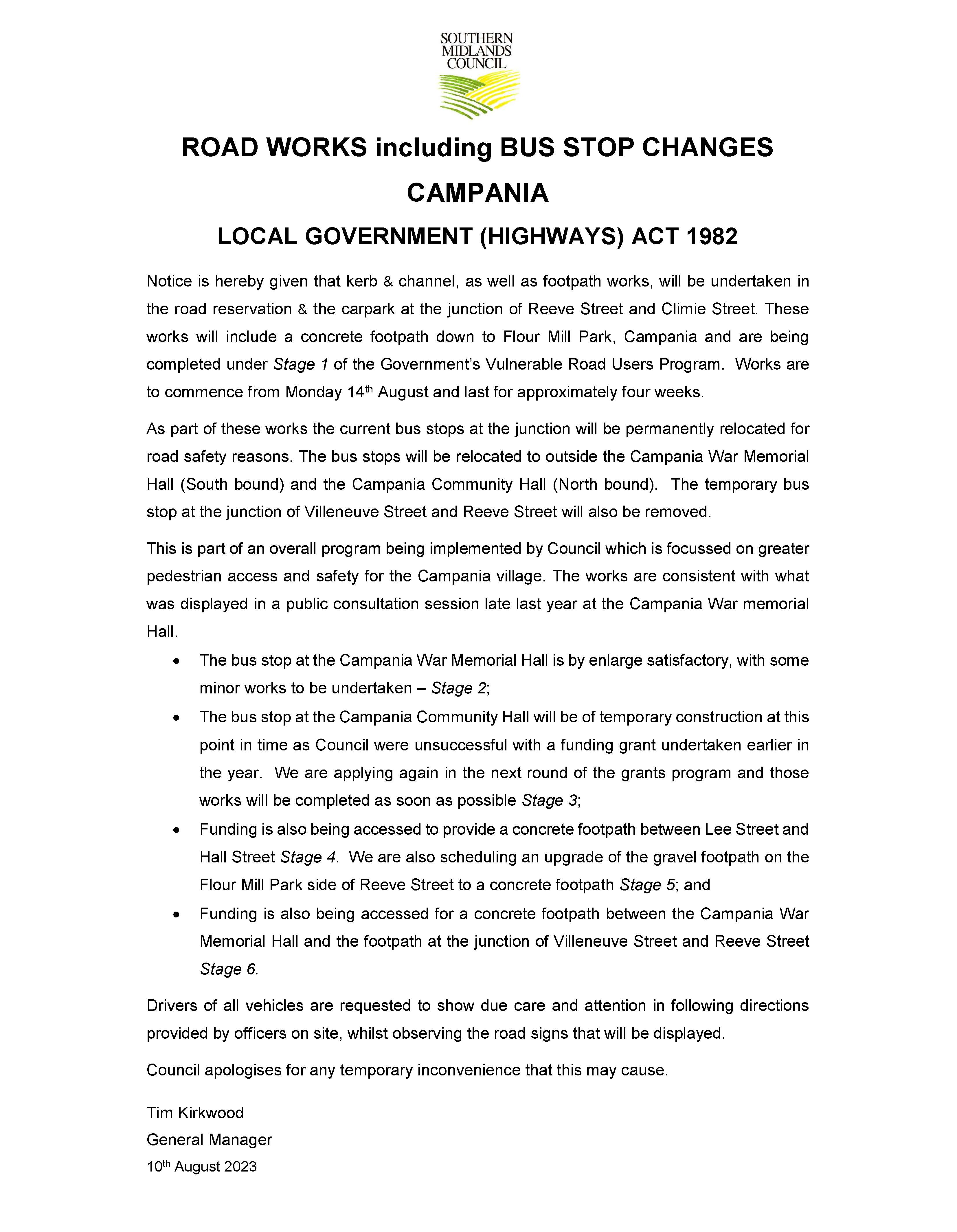 Advice to Community - Road Works and Bus Stop Changes Campania_Page_1