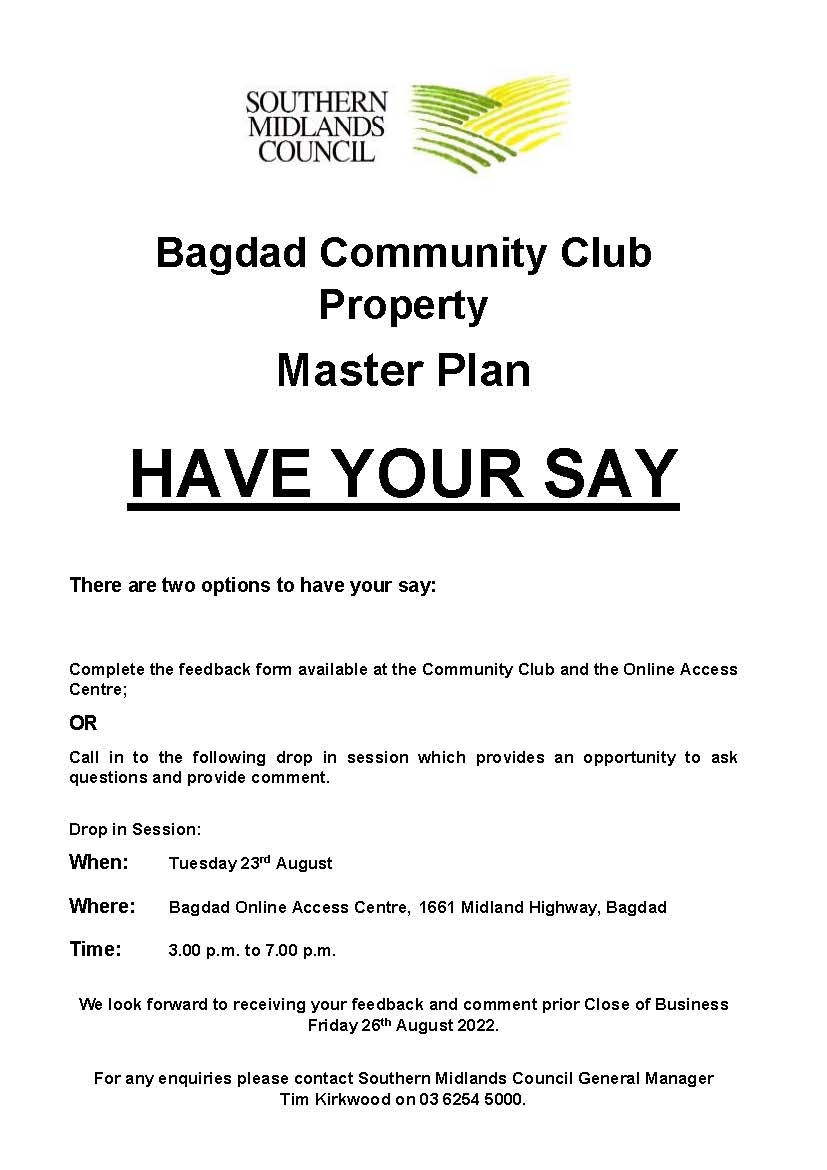 Bagdad Community Club Master Plan Drop in Session August 2022